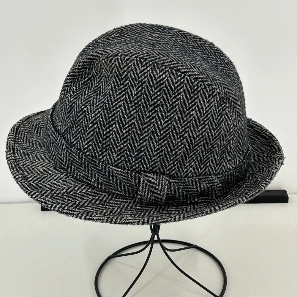 Dorfman Pacific Mens Herringbone Wool Blend Fedora Hat‎ Gray Black Large